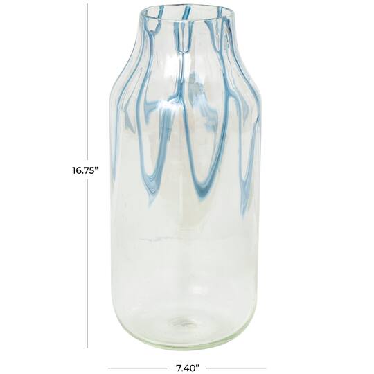 17" Clear Vase with Wavy Blue Design